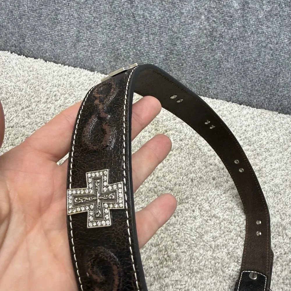 Nacona leather belt‎ w/ cross buckle  men's size 38 western cowboy